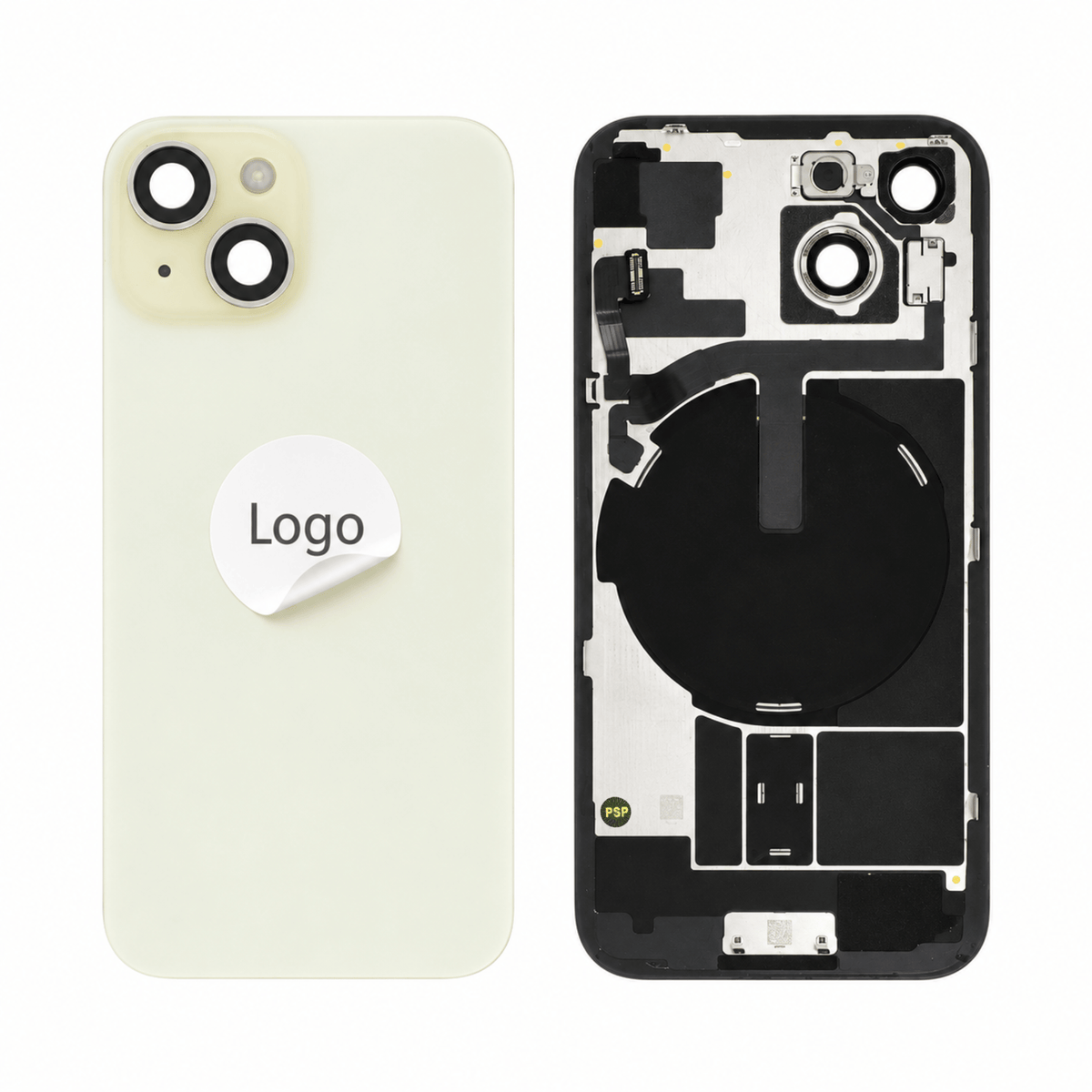 Akkudeckel Back Cover inkl. Kamera Linse, Blitz Licht und Wireless Charging Flex für iPhone 15 - Pulled