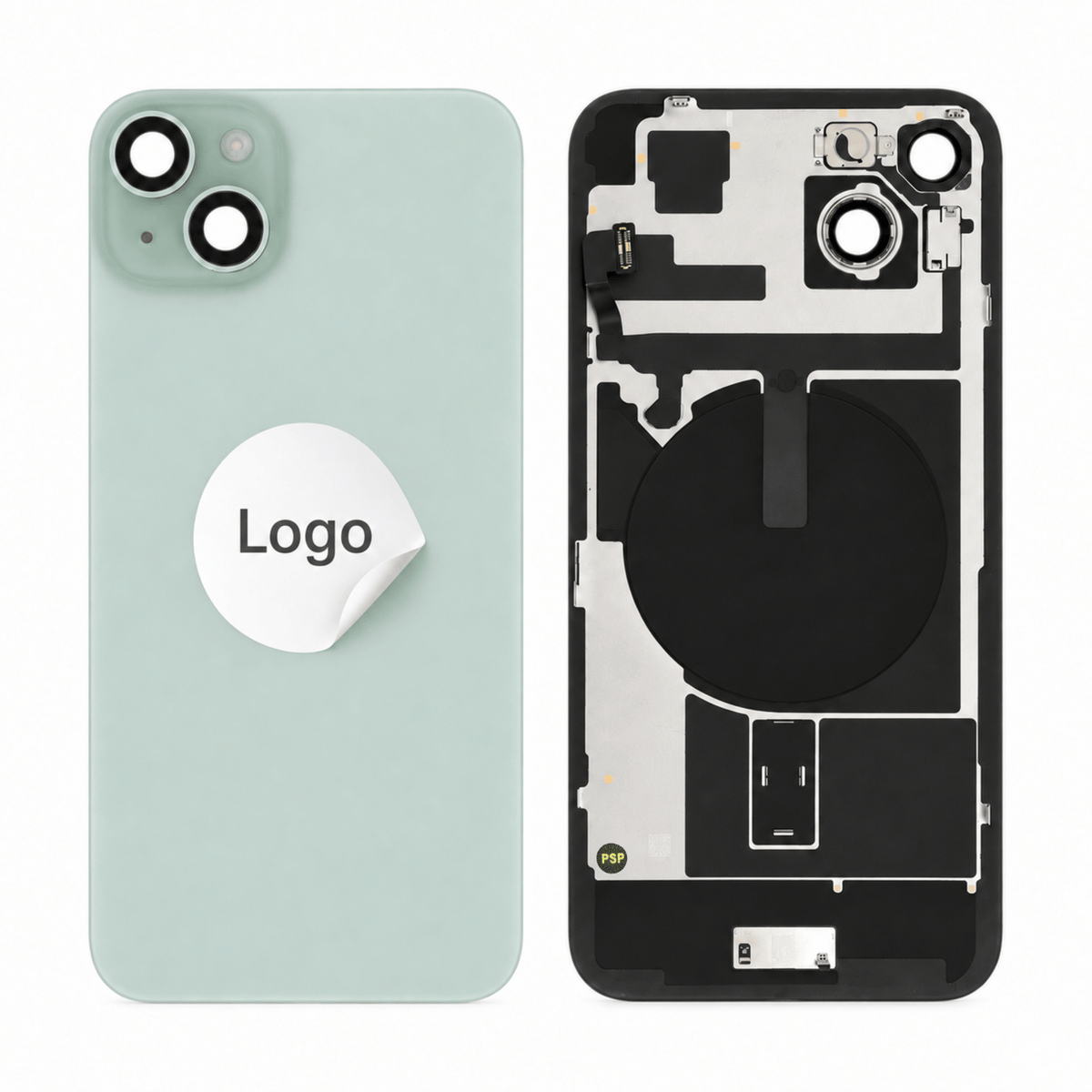 Akkudeckel Back Cover inkl. Kamera Linse, Blitz Licht und Wireless Charging Flex für iPhone 15 Plus - Pulled