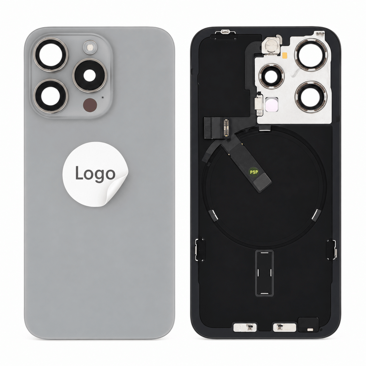 Akkudeckel Back Cover inkl. Kamera Linse, Blitz Licht und Wireless Charging Flex für iPhone 15 Pro - Titanium Pulled